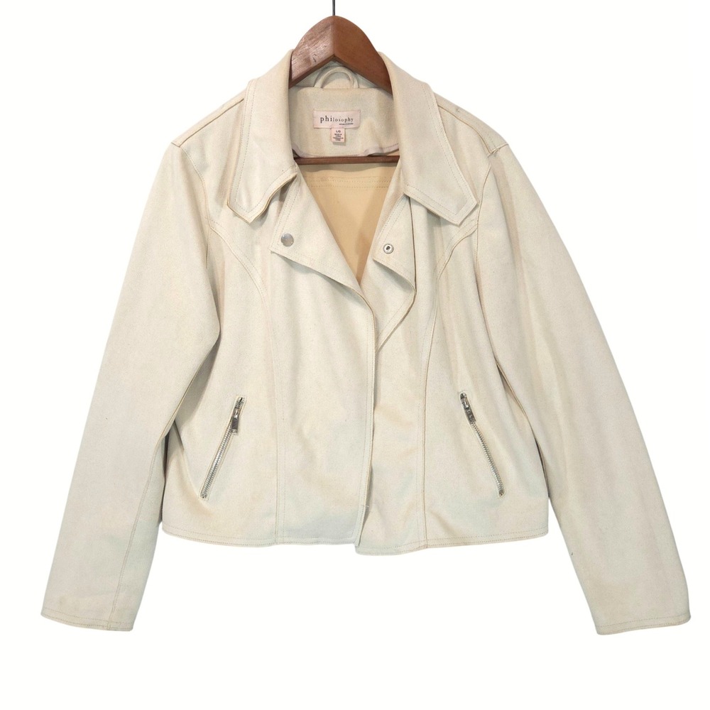 Philosophy Republic Clothing Faux Leather Moto Jacket Womens L Cream Open Front